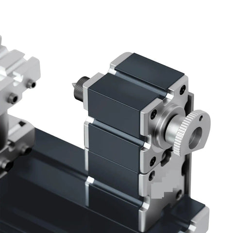 Detail of the 60W Mini Metal Lathe Machine High Speed 12k Rpm Precision Turning Tool close-up of the metal component.