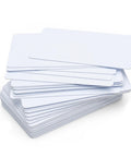 Stack of Top Shelf Blank Composite ID Cards For Retransfer Printers 30 Mil PVC PET Blend Cr80 in white badge stock.