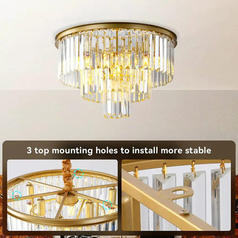 Dope Modern Crystal Chandelier Lighting Fixture With K9 Crystals Round Pendant Ceiling Light, chrome finish, detail view