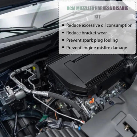 Engine bay with VCM Muzzler Harness Disable Kit For Honda 3.5L V6 Engines installed, highlights reducing engine issues.