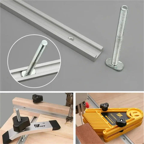Game Changing Aluminum T Track T Slot Fixture Channel Miter Jig Slide Rail with adjustable clamp and hardware.