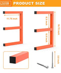 Garage Wall Mounted Lumber Storage Rack For Woodworking Shop Overhead Heavy Duty One Piece Design Keeps Lumber Off The Floor And Neatly Organized Space Saving Solution For A Pair Of Racks, shown with dimensions.