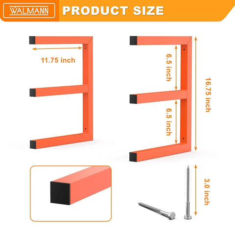 Garage Wall Mounted Lumber Storage Rack For Woodworking Shop Overhead Heavy Duty One Piece Design Keeps Lumber Off The Floor And Neatly Organized Space Saving Solution For A Pair Of Racks, shown with dimensions.