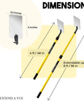 Diagram showing Telescoping Inspection Mirror With Fiberglass Pole, Lightweight And Durable, Extends From 4 To 8 Feet, 3.5 By 6 Inch Acrylic Mirror dimensions.