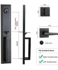 Reversible Double Door Handle Set With Deadbolt And Lever, 16.5 Inch Oil Rubbed Bronze Security Entrance Lock dimensions diagram