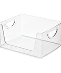 Stackable Open Front Kitchen Storage Bin With Handles Clear Plastic Organizer For Pantry Cabinets And Drawers See Through Design