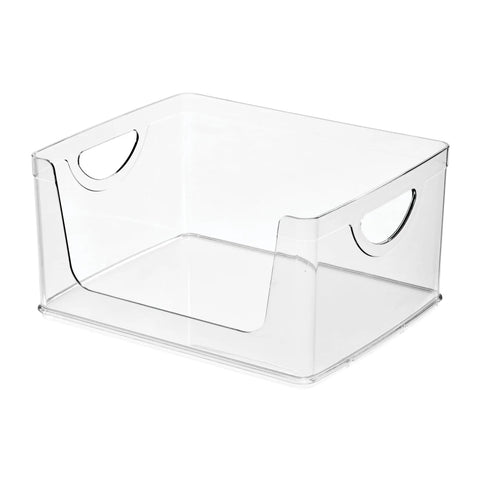Stackable Open Front Kitchen Storage Bin With Handles Clear Plastic Organizer For Pantry Cabinets And Drawers See Through Design