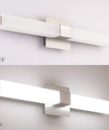 LED Bathroom Vanity Light 24 Inch Brushed Nickel Modern Fixture Over Mirror 6000K Cool White Daylight LED Vanity Light For Bathroom And Medicine Cabinet, shown in off and on states
