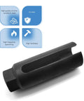 Oxygen Sensor Socket 7/8 Inch 22mm 6 Point I Type Side Gate O2 Wrench For Most Cars Side Wire Cutout Removal And Installation Tool Must Have Heavy Duty Auto Repair Gear Black, displayed with material quality icons.