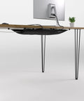 Under Desk Cable Management Net For A Clean Hidden Cord Setup Flexible Wire Tray installed under wooden desk with cables organized