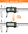 Rechargeable Digital Caliper With Power Display And USB C Charging 6 Inch Caliper With Large LCD Screen MM In Conversion showing auto-off feature