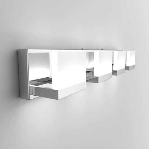 Sleek Four Light LED Vanity Light Chrome Bathroom Fixture With Up And Down Lighting Wall Mount Over Mirror Acrylic Frosted Shade Stainless Steel Finish 6000K Daylight White