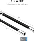 Flexible Socket Extension Bar Set With 1/4-Inch And 3/8-Inch Drives, showing 6-inch and 8-inch chrome vanadium steel bars for auto repairs.