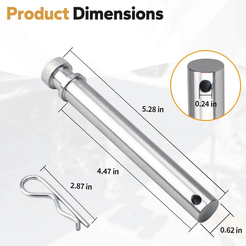 Heavy Duty Stainless Steel Trailer Hitch Pin Set For 2 Inch And 2.5 Inch Receivers With Clip, Replacement Pins, Pack Of 6