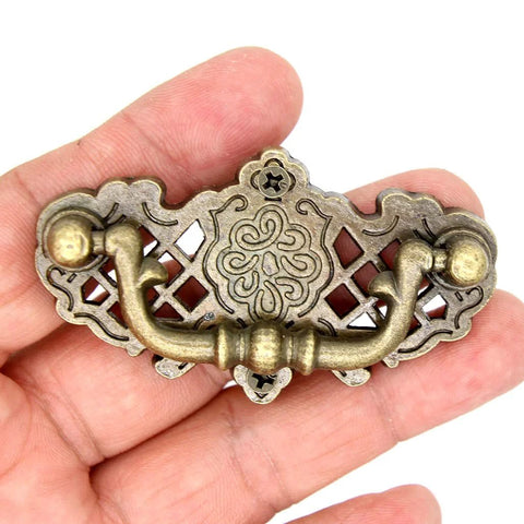 4 Pack Vintage Antique Brass Bail Pull Handles For Wooden Drawers Cabinets And Cupboards, 2.6 Inch Length, zinc alloy, held in hand