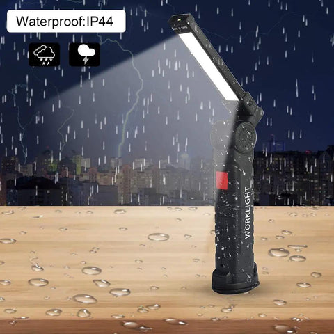 Waterproof Two Pack LED Work Lights USB Rechargeable COB Light With Magnetic Base 360 Degree Rotation for outdoor use.