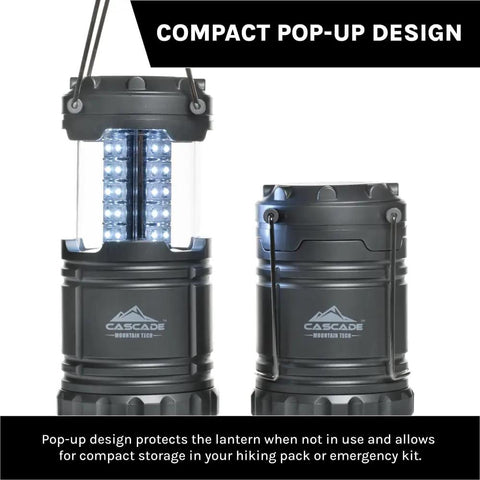Compact pop-up design of Pop-Up LED Lantern 100 Lumen, 360 Degree Bright Light, IPX4 Water Resistant, Two-Pack For Camping And Emergencies