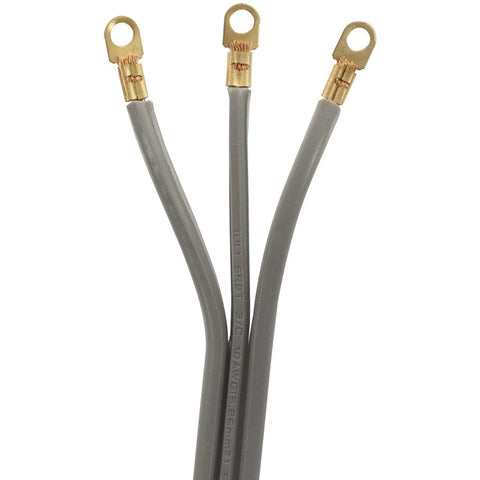 Close-up of 30-Amp Dryer Power Cord, 3 Prong 3-Wire With Closed Eyelet Connectors, 5-Foot Copper Wire for Heavy-Duty Appliance Installations.