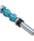 Premium Spiral Flush Trim Router Bit With Double Bearings, Carbide Cutter For Smooth Woodworking And Precise Edge Trimming, 1/2 Inch Shank 3/4 Inch Diameter, Perfect DIY Tool - showing blue carbide cutter with bearings.