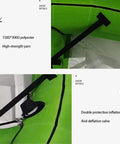 Close-up of green handheld kitesurfing wing for water sports inflatable kite with TPU air bag, polyester frame, double valve