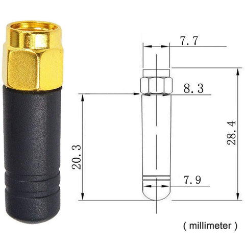 Tiny 2.4GHz WiFi Bluetooth Antenna For Drones And Multicopters Omni Directional Thumb Antenna RP SMA Male TX RX RHCP diagram
