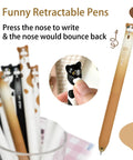 4 Pack Cute Cat Gel Pens Retractable 0.5mm Black Ink Writing Pens For Kids Teens Students And Grownups, showing cat nose mechanism.