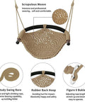 Hand Knitted Toddler Swing Seat With Adjustable Ropes, Outdoor Indoor Swing Set For Kids, Durable Polyester Rope, Light Brown