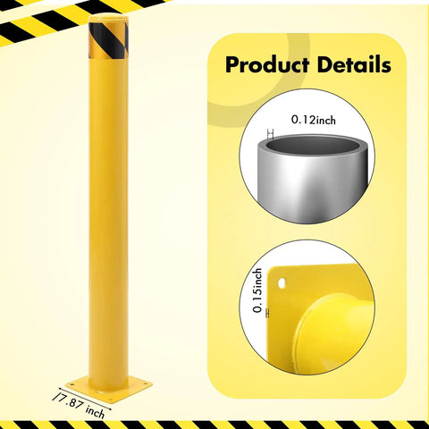 Hella Sturdy Removable Steel Bollards Surface Mounted Parking Barrier 2 Pack Yellow Traffic Posts with detailed dimensions