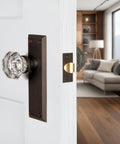 Crystal Door Knob With Plate In New York And Waldorf Style Vintage Glass Knob Set on a modern interior door