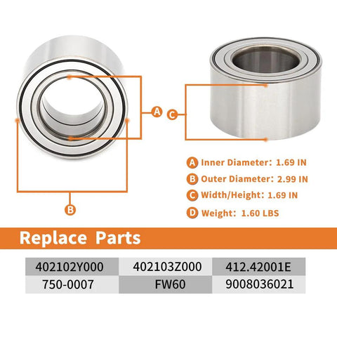 Front Wheel Hub Bearing Assembly dimensions for Nissan Altima Maxima X-Trail Infiniti I30 I35 with replaceable parts numbers.