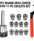 MT2 ER32 Morse Taper Collet Chuck Set for CNC Milling Lathe Tool Holder with 11 collets, spanner, and durable 45 steel construction