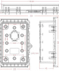 Technical diagram of Grey Waterproof Outdoor Junction Box with Hinged Cover and Stainless Steel Latch, dimensions 5.9 by 3.9 by 2.8 inch.