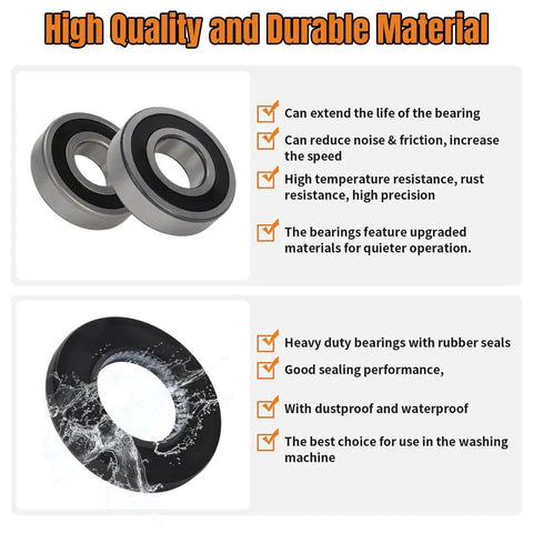 Upgraded Washer Tub Bearings And Seal Kit For Samsung Dc6200156a Heavy Duty Repair Parts featuring two durable bearings and a rubber seal.