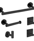 Matte Black Stainless Steel Bathroom Hardware Set With 24 Inch Hand Towel Bar Toilet Paper Holder Three Robe Towel Hooks Wall Mounted Kit Built Tough With SUS304 Stainless Corrosion Resistant Bath Accessories shown from front angle