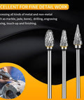 Carbide burr set, 10 pcs, 1/8" shank, for Dremel rotary tools; double-cut burrs for engraving and grinding