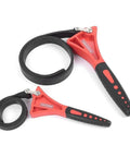 Two Piece 16 Inch Rubber Strap Wrench Set With Cushioned Handles, showing red handles and black reinforced rubber straps.