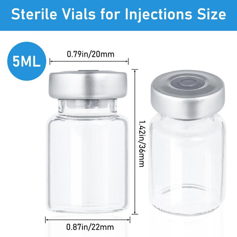 5ml glass injection vial with self-healing port, transparent sealed, 10-pack