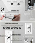 Wall Outlet With Night Light 10 Pack White, Frees Up Every Outlet With Built-In LED Night Lights, shown with specifications.