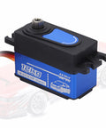 Robust 12Kg Digital Servo with Rugged Metal Gears for Remote Control Drift Cars, featuring blue casing and standard mounting.