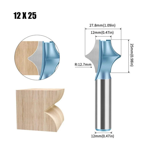 Cool Miter Frame Molding Router Bit With 12mm Or 1/2in Shank For Crafting Curved Wood Profiles And Shaping Decorative Edges Smoothly On Any DIY Project With Precision Cutting Power, showing dimensions and design.