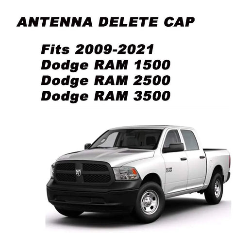 Antenna Delete Cap Kit For RAM 1500 And Ford F-150 Raptor Trucks, 2009-2026, compatibility details with Dodge RAM 1500/2500/3500 in image.