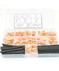 Premium Open Barrel Copper Wire Crimp Ring Lugs Terminal Connectors With Heat Shrink Tube Assortment Kit For 10A Up To 100A Heavy Duty Electrical Wiring Jobs You Gotta Have In Your Garage, assorted sizes in organizer