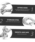 Heavy Duty 304 Stainless Steel Swivel Lifting Hook With Three Sixty Degree Spin Rust Proof Cargo Rigging Round Eye And Rock Solid Point Six Five Ton Working Rating For Jobsite Gear close-up showing polished finish and details.