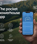 SmartSolar MPPT Charge Controller With Bluetooth For 12 24 36 48V Solar Systems Power Up 150V Input 45A Output High Efficiency Battery Friendly Charging And Remote Monitoring App displayed on smartphone screen with interface and statistics.