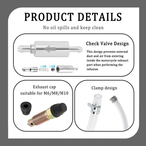 Product details of 2 Set Brake Bleeder Kit for Cars and Motorcycles, Universal Brake Fluid Bleeder Tool, featuring valve and clamp design.