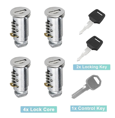4 Pack Stainless Steel Lock Cores For One Key System Lock Cylinders with 2 keys and 1 master key for bike racks