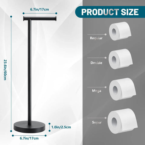 Product size comparison of Matte Black Toilet Paper Holder With Shelf Wall Mount Made From SUS304 Stainless Steel With Screws And Adhesive No Fuss Modern Bathroom Roll Holder For Toilet Paper In Washroom.
