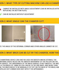Heavy Hitter Tile Chamfering Machine With 45 Degree Ceramic Bevel Cutting Seat instruction sheet, showing angle cutting options and limitations.