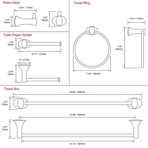 Dimensions of Heavy Duty 4 Piece Bathroom Hardware Set Wall Mounted White Stainless Steel Towel Bar Towel Ring Toilet Paper Holder Robe Hook