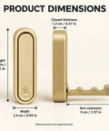 Big Shot Heavy Duty Foldable Wall Hooks Built From Tough Zinc Alloy Featuring A Clean Gold Tone with dimensions shown.
